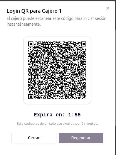Login QR para cajero en UPoints Manager
