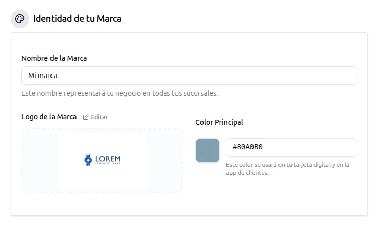 Pantalla de creación de marca en UPoints Manager