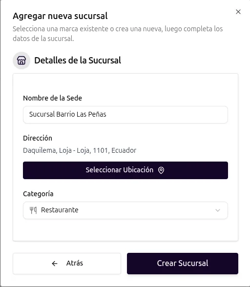 Crear nuevo establecimiento en UPoints Manager